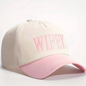 NEW Women's "Wifey" Embroidered Baseball Cap - Pink and Cream